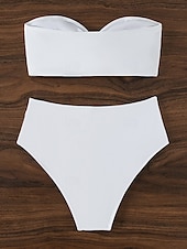 billige Bikinisett-Dame Badetøy Bikini 2 stk Underbukser Badedrakt Åpen rygg Tynn Ferie Strand Klær Helfarge Stroppeløs Ermeløs Badedrakter