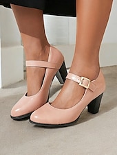 abordables Block Heels-escarpins Mary Jane roses classiques pour femmes - bout rond, bride à la cheville, talon moyen, tenue de travail de bureau