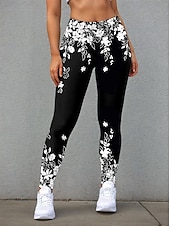 billiga Blommönster-Damleggings Byxor Mode Streetwear Hela längden Hög midja Blomstertryck Termisk Varm Andningsbar Mjuk Mikroleastisk Utomhus Daglig Svart Höst Vinter Regular Fit