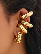 economico Orecchino da donna-set di orecchini a polsino minimalisti in argento con design spesso e strutturato: eleganti orecchini a clip per donna, ideali per la moda moderna e l&#039;uso quotidiano