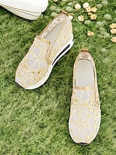 cheap Bride-Women's Glitter Lace Slip-On Platform Sneakers – Dressy Comfort Walking Shoes for Wedding Guests, Parties &amp; Travel (Gold/Black/Silver/Pink/White)