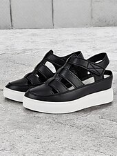 economico Sandali Casual-sandali da donna comodi in similpelle nera con cinturino e suola bianca - perfetti per la spiaggia o le uscite casual