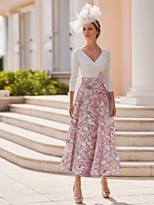 tanie Sukienki koktajlowe-Sukienka w kształcie litery &#039;A&#039; na plażowe wesele sukienka dla matki panny młodej elegancka vintage dekolt w kształcie litery V długość do kostek elastyczna tkanina rękaw ½ z haftem koronkowym