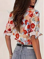 cheap Women&#039;s Graphic Tops-Women&#039;s Shirt Blouse Floral Graphic Elegant Stylish Casual Long Sleeve Shirt Collar Regular Tops Work Daily Holiday Buttons Red Summer Spring