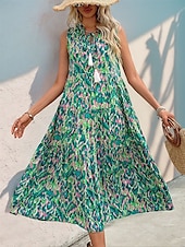 cheap Elegant Floral Dresses-Women&#039;s Midi Dress Casual Dress Swing Dress A Line Dress Tank Dress Casual Daily Regular Fit Floral Sleeveless V Neck Blue Fuchsia Green Summer Spring Fall