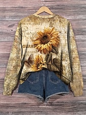 economico Top Floreali-Felpe da donna Floreale Casual Maniche lunghe Felpa Top regolari Stampa Khaki Autunno Inverno