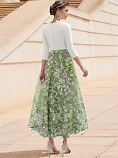 tanie Sukienki koktajlowe-Sukienka w kształcie litery &#039;A&#039; na plażowe wesele sukienka dla matki panny młodej elegancka vintage dekolt w kształcie litery V długość do kostek elastyczna tkanina rękaw ½ z haftem koronkowym
