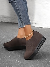 billige Sneakers til kvinner-hvite slip-on-strikkede joggesko for kvinner med pustende mesh og skjult hæl - lette fritidssko for turgåing og hverdagsbruk