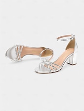 abordables Bal de promo-sandales de mariée métalliques pour femmes avec lanières en cristal - idéales pour un mariage classique