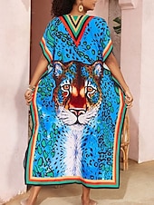 levne Kaftans-Dámské Plavky Přehozy Plavky Ochrana proti UV záření prázdniny Oblečení na pláž Grafika Do V Krátké rukávy Plavky