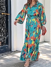 economico Abiti da vacanza-Per donna Vestito longuette Abito casual Elegante Moda Informale Da mare Feste Giornaliero Morbido Pop art Manica lunga Colletto blu acqua Autunno Inverno