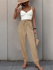 cheap Straight-Leg Pants-Women's Tapered pants Chinos Fashion Streetwear Full Length High Waist Plain Pocket Elastic Waistband Comfy Soft Comfortable Micro-elastic Outdoor Street Black Green Khaki Spring &amp;  Fall Regular Fit