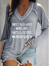 preiswerte Humor &amp; Zitate T-Shirt-Damen T-Shirt Basic Print Langarm Normal Oberteile V-Ausschnitt Alltag Wochenende Grau Herbst&amp;amp; Winter