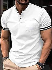 preiswerte Klassisches Poloshirt für Herren-Herren Golfhemd Golf Poloshirts Arbeit Casual Ständer Kurzarm Basic Modern Farbblock Patchwork Knopf Frühling Sommer Regular Fit Wein Schwarz Weiß Himmelblau Khaki Grau Golfhemd