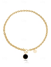 abordables Collier pour femme-Collier chaîne en or avec pendentif rond et fermoir à bascule – bijoux minimalistes pour femmes, parfaits pour un usage quotidien et des occasions formelles