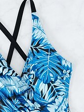 billige Onepiece badedrakter-Dame Badetøy Ett stykke Monokini Badedrakt Åpen rygg Midjekontroll Høy Midje Tynn Ferie Strand Klær Blader V-hals Ermeløs Badedrakter