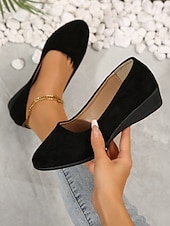 お買い得  レディースフラットシューズ-クッションソールを備えた女性用の柔らかいネイビーブルーのスエードスリッポンフラットシューズ | 普段使いに最適