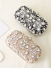 olcso Retikülök és estélyi táskák-női kristályokkal díszített clutch táska, elegáns estélyi kézitáska gyöngy és strassz részletekkel, tökéletes esküvőkre, bulikra és hivatalos eseményekre fekete ezüst arany
