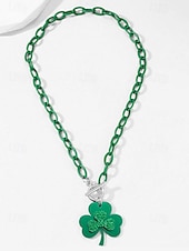 Χαμηλού Κόστους Γυναικείο Κολιέ-αγ. Patrick&#039;s day κολιέ τριφύλλι – πράσινος κρίκος αλυσίδας με τετράφυλλο μενταγιόν από τριφύλλι, γιορτινά statement κοσμήματα για γυναίκες, αξεσουάρ γιορτών και πάρτι