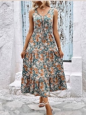 economico Abiti da vacanza-Per donna Vestito longuette Abito casual Abiti Boho Chic Abito senza maniche Boemia Moda Informale Da mare Giornaliero Spiaggia Morbido Pop art Senza maniche A V Nero Blu Estate Primavera