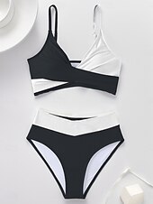 billiga Bikiniset-Dam Badkläder 2 st Kaxig Baddräkt Öppen rygg Lappverk Sexig Färgblock Ärmlös Baddräkter