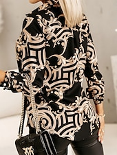 voordelige Vrouwen&#039;s Kunst &amp; Design Tops-Dames Overhemd Blouse Bloemig Grafisch Basic Casual Lange mouw Overhemdkraag Normale tops Dagelijks Knop Afdrukken Zwart Wit Blozend Roze Herfst Winter
