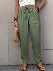 cheap Straight-Leg Pants-Women's Tapered pants Chinos Fashion Streetwear Full Length High Waist Plain Pocket Elastic Waistband Comfy Soft Comfortable Micro-elastic Outdoor Street Black Green Khaki Spring &amp;  Fall Regular Fit