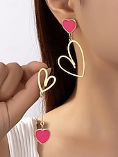 baratos Brinco Feminino-brincos femininos de coração com glitter, design em camadas rosa e branco, joias leves e modernas para o dia dos namorados, festas e presentes