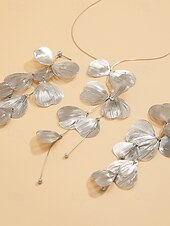 cheap Women&#039;s Necklace-Gold Petal Pendant Necklace and Drop Earrings Set – Elegant Floral-Inspired Jewelry for Women, Perfect for Weddings, Parties, and Formal Events