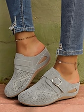 halpa Naisten pistokkaat-naisten rei&#039;itetty harmaa keinonahkainen kiilamuuli - mukavat jalkineet vapaa-aikaan