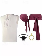 abordables Accesorios y más-Retro Antiguo Medieval Renacimiento Tocados Cinturón Camisas Feria del Renacimiento Pirata Vikingo Color sólido Hombre Pirata Víspera de Todos los Santos Carnaval Mascarada Rendimiento Mascarada LARP
