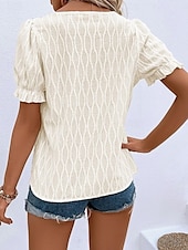 economico Top in Pizzo-Top Eleganti in Pizzo Bianco per Donna con Occhielli Maglietta Moda Casual Semplice Regolare Maniche Lunghe Collo Intagliato Regolare Fit Giornaliero Weekend Romantico Petite Top Estivi da Vacanza