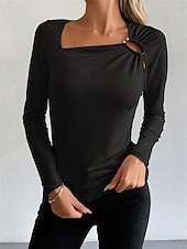 cheap Plain Tops-Women&#039;s Blouse Solid Color Elegant Daily Stylish Long Sleeve Square Neck Regular Tops Daily Holiday Going out Patchwork Black Wine Spring Fall Winter