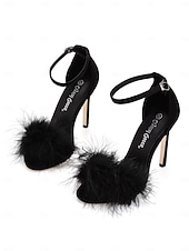 Women's Pink Suede Heels with Fluffy Straps and Pointed Toe | Perfect for Wedding, Parties and Night Out cheap Semi-Formal-Women's Pink Suede Heels with Fluffy Straps and Pointed Toe | Perfect for Wedding, Parties and Night Out