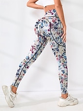 cheap Yoga Leggings &amp; Tights-Women&#039;s Yoga Pants Yoga Leggings High Waist Yoga Gym Workout Pilates Tights Floral Blue Fall Sports Activewear Stretchy Slim
