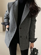 preiswerte Wintermäntel-Damen Blazer Sakko warm halten Atmungsaktiv Patchwork Tasche OL-Stil Modern Feste Farbe Büro / Geschäftlich Ausgehen Standard Umlegekragen Regular Fit Langarm Oberbekleidung Braun Grau Herbst Winter