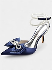 cheap Prom-Nude Satin Rhinestone Bow Pointed Toe Stiletto Heels for Women - Prom Party Shoes or Wedding