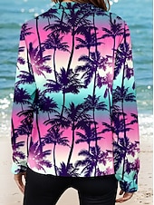 cheap Hawaiian Tops-Women&#039;s Shirt Hawaiian Casual Ombre Regular Tops Long Sleeve Shirt Collar Buttons Print Regular Fit Work Daily Purple Summer Holiday Clothes Beach Wear