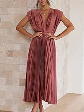 ieftine Rochii Party-Pentru femei Rochie casual Rochie Maxi Zdrobit Casual În V Fără manșon Negru Șampaniu Fucsia Culoare