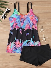 billiga Tankinis-Dam Badkläder Tankini 2 st Pojkeben Baddräkt Öppen rygg Hög midja Semester Standkläder Paisley V-hals Ärmlös Baddräkter