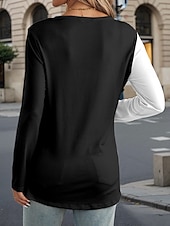 billige Stripe og geometrisk t-skjorte-Dame T skjorte Grafisk Fritid Langermet V-hals Vanlige topper Feriereise Daglig Knapper Trykt mønster Gul Vår &amp; Vinter