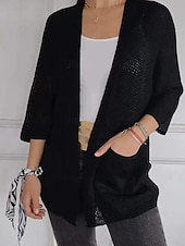 billige Cardigans og yttertøy-Dame Genser Kofte Elegant Mote Gatemote Ren farge V-hals Lomme Strikket Langermet Vanlige topper Strikke utendørs Daglig Helg Svart Hvit Høst Vinter