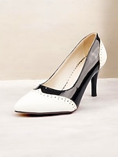 Women's Elegant Retro-Inspired Black and White Patent Faux Leather Pumps with Stiletto Heel - Perfect for Weddings and Special Occasions 17