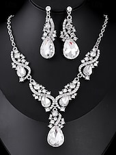 abordables Collier pour femme-ensemble de bijoux en cristal vert pour femme avec collier en forme de larme et boucles d&#039;oreilles assorties, style élégant pour les mariages et les événements formels