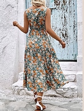 economico Abiti da vacanza-Per donna Vestito longuette Abito casual Abiti Boho Chic Abito senza maniche Boemia Moda Informale Da mare Giornaliero Spiaggia Morbido Pop art Senza maniche A V Nero Blu Estate Primavera