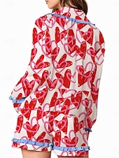 ieftine Pijamale și ținute de relaxare pentru femei-Pentru femei Set pijama Casual Confortabili Inimă Talie elastică Tricou Pantaloni Casă Zilnic Manșon Lung Rever Roșu-aprins Mov Roșu trandafiriu Toamnă Iarnă