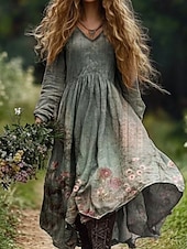 cheap Boho Dress-Women&#039;s Boho Dress Floral V Neck Maxi Dress Vintage Dress Print Dress Fashion Modern Summer Spring