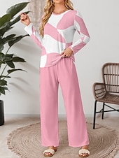 billiga Sovkläder till damer-Valentin Kvinnors Pyjamas Set Casual Komfort Bekväm Geometrisk T Shirt Byxor Hem Valentindagen Daglig Lång Ärmar Rund Hals Rosa Vår Höst Vinter