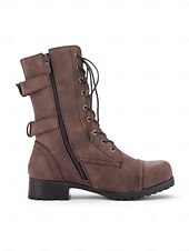 cheap Combat Boots-Versatile Brown Leather Lace-Up Boots with Military Flair for Women - Perfect for Fall and Winter Everyday Wear