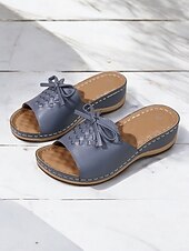 cheap Vacation Sandals-Women&#039;s Brown Open-Toe Slide Sandals with Woven Pattern and Bow Detail - Comfortable Casual Footwear for Summer and Daily Wear